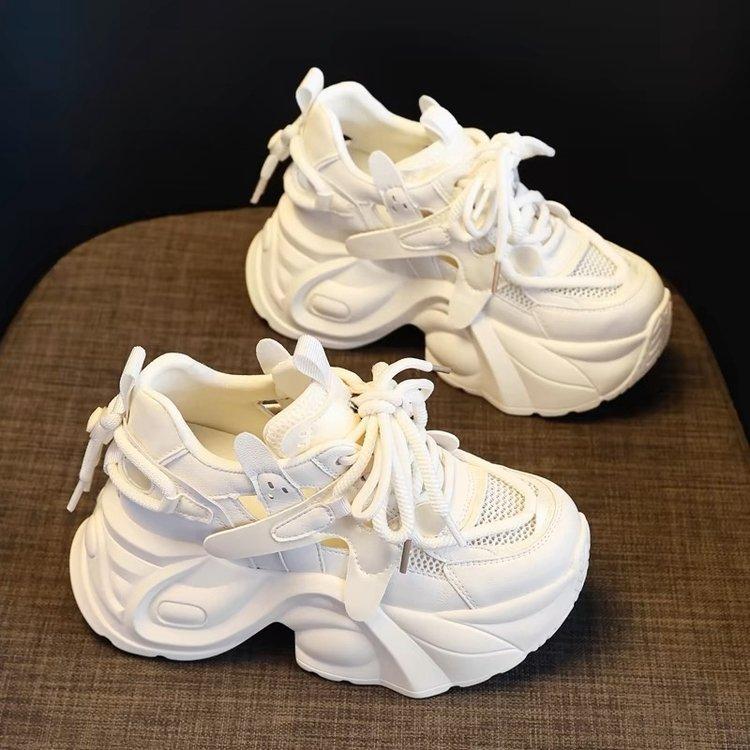 Mesh ademende dad schoenen dames 2025 zomer nieuw holle dikke zool binnen hoogteverhoging sport- en vrijetijdsschoenen dames ins tide
