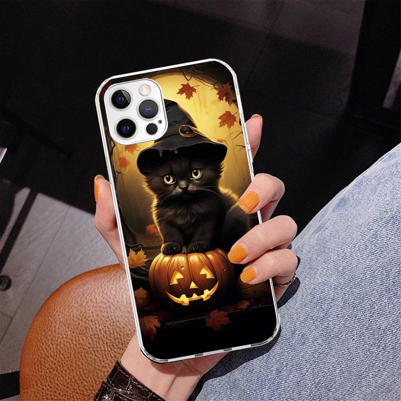 Black Kitten Halloween Pumpkin Phone Case For iPhone 17 Air 16 Pro Max 16E 15 + 14 Plus 11 12 13 Mini 7 8 SE Gift Print Cover Fu