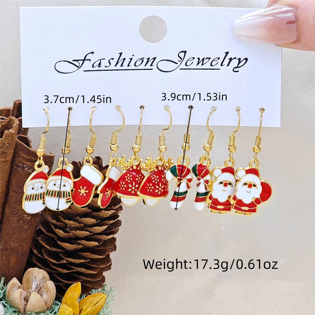 5Pairs Christmas Mixed Earrings Set for Women Santa Claus Xmas Tree Snowflake Elk Snowman Hook Stud Earring Girl Party Jewelry