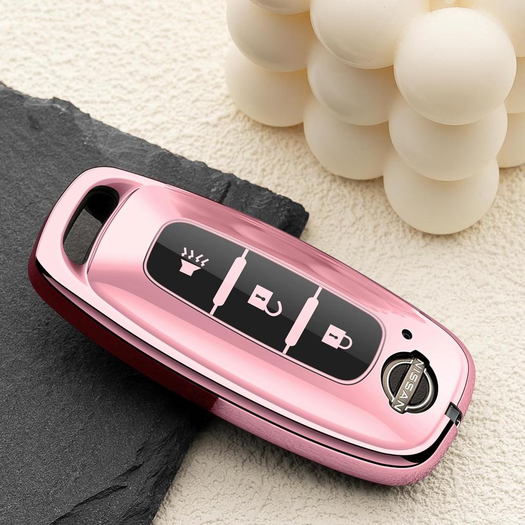 For Nissan Key Fob Cover 3 Buttons Car Key Case Sentra Kicks Pathfinder Rogue Ariya 2026 2025 2024  Accessories Pink