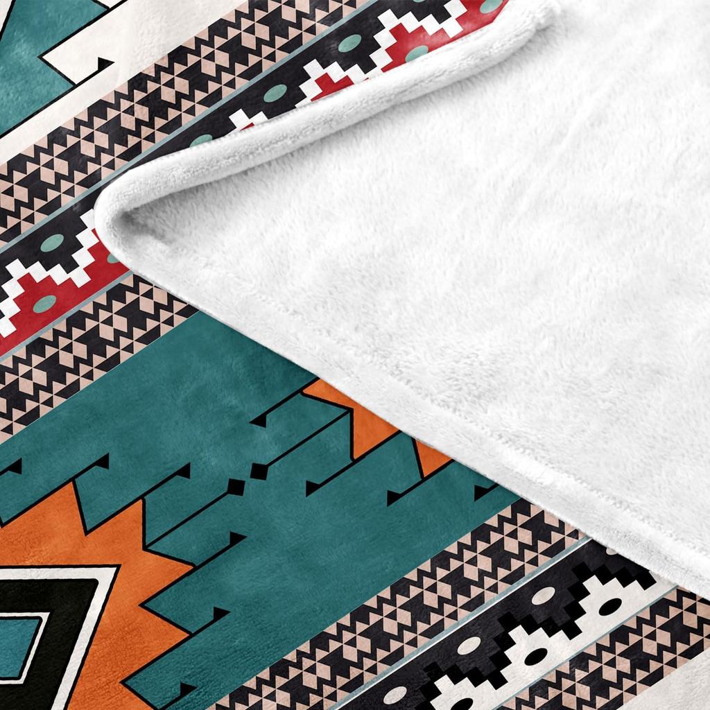 Aztec Tribal Geometric Pattern Flannel Throw Blanket Soft Warm Lightweight Blanket for Sofa Bed Boho Home Decoration