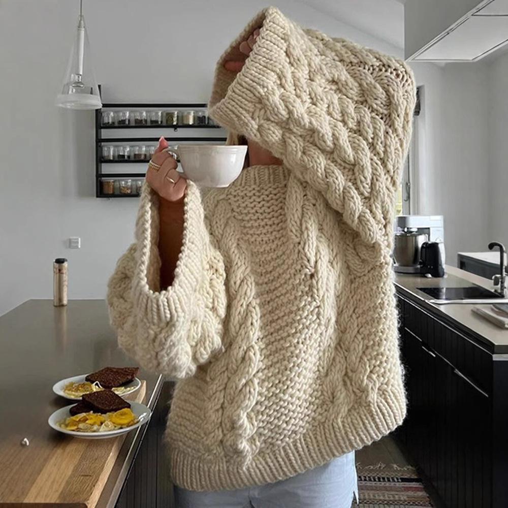 Crew Neck Wide Sleeve Sweater Loose Lazy Versatile Solid Color Fashion Temperament Versatile Knitted Top Women