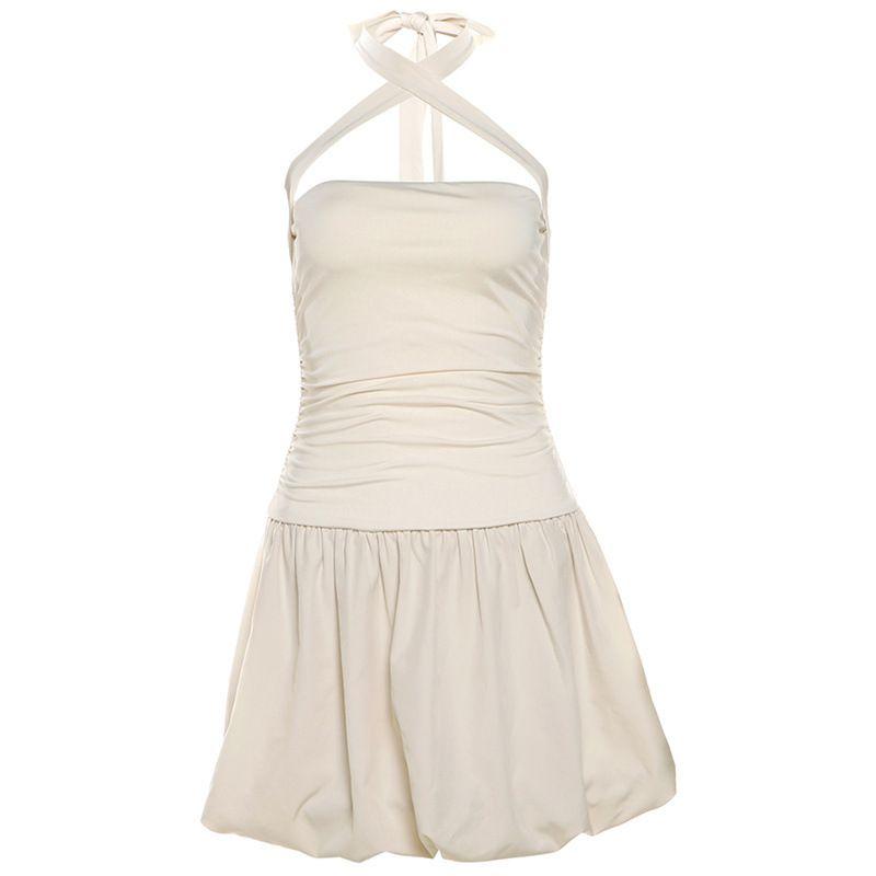 

Hanging Neck Lace up Backless Dress Halter Lace-up Backless Dress Apricot S