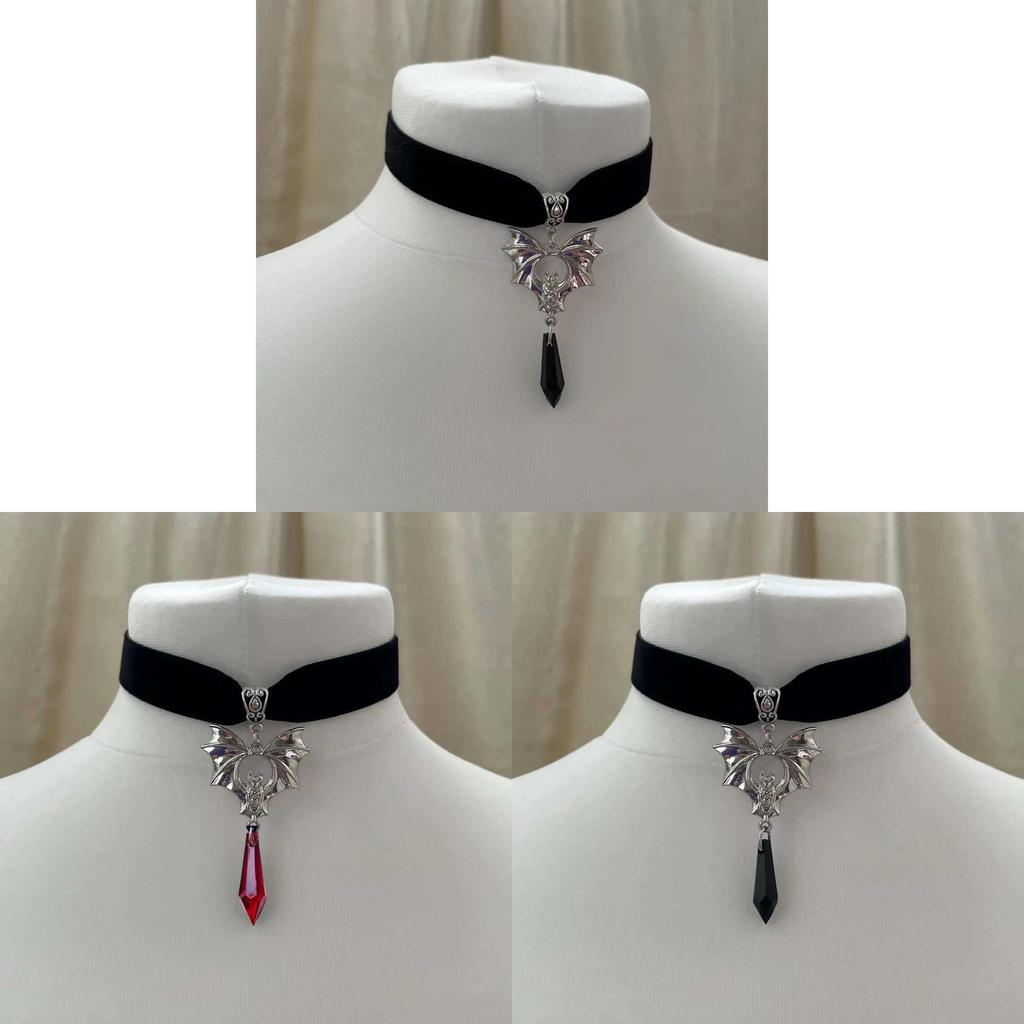 Collana Ciondolo Pipistrello in Velluto Nero Gotico con Catena Regolabile per Feste