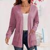 Dámský jednobarevný kapsáčový volný tenký kardigan s dlouhým rukávem