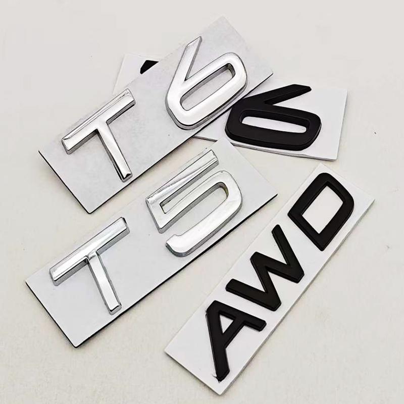 3D Metal Emblem for Car T5 T6 AWD Logo Rear Trunk Adhesive for Volvo S90 S60 V90 V60 XC90 XC60 T6 T5 AWD Accessories