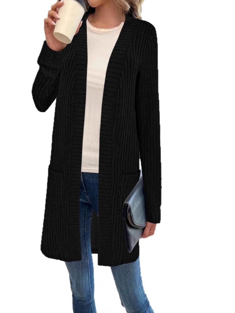 European & American Plus Size Women's Autumn/Winter Long Sleeve Loose Pocket Cardigan Knit Sweater Coat