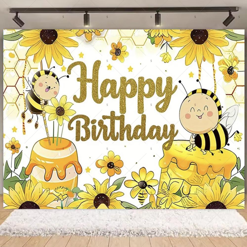 Cartoon Little Bee Theme Background Kids Birthday Party Decoration Honey Sunflowers Daisy Backdrop Newborn Baby Shower Supplies