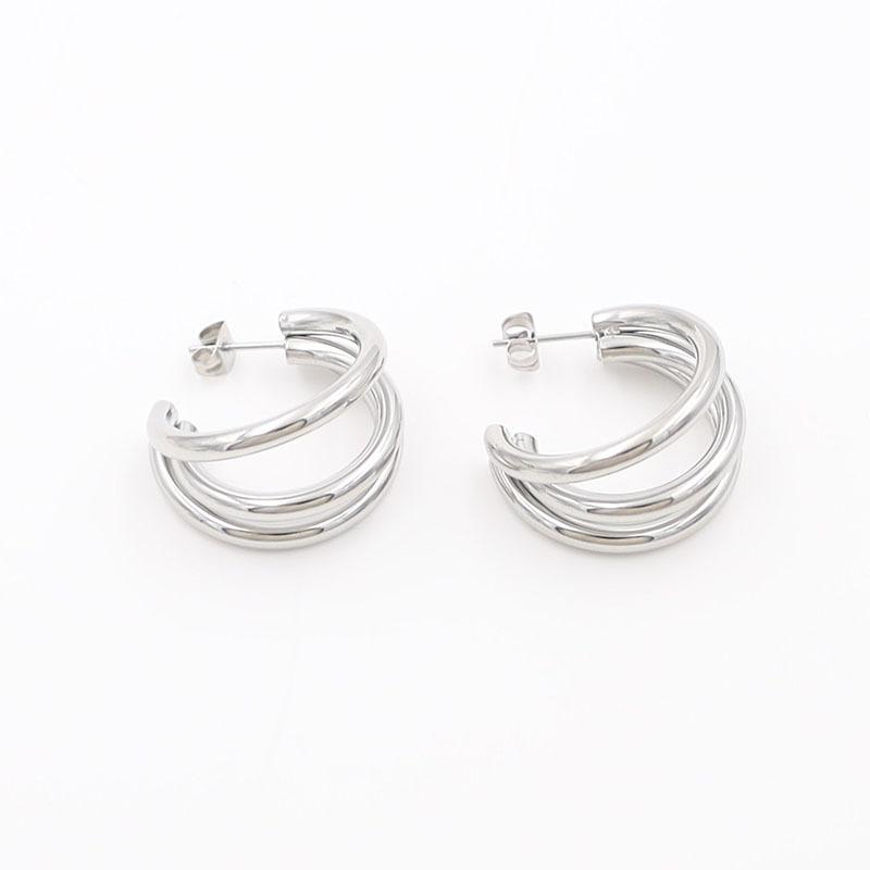 Stylish And Simple Multi-Layer Round Line C-Shaped Earrings Women'S High-End Sense Niche 18K Earrings Do Not Fade