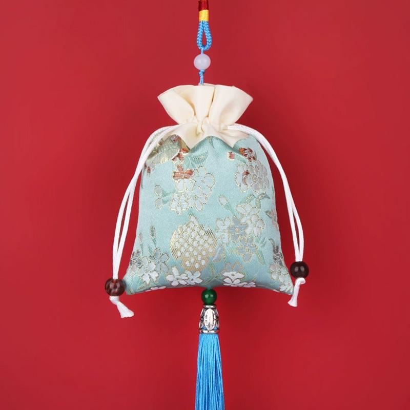 

1 шт. Вышитый мешочек для украшений Цветочный атласный многоразовый мешочек для хранения Элегантные подарочные мешочки Традиционный парчовый на шнурке 8*12cm светло-синий