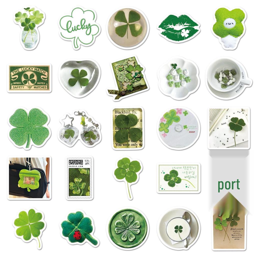 50 Sheets Fresh Four-Leaf Clover Graffiti Stickers: Cute DIY Water Bottle Decorations