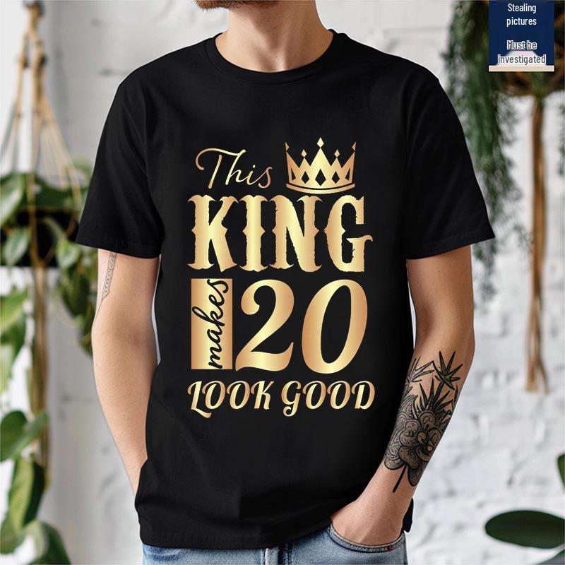 Hot Selling Men s Birthday King Print T-shirt, Short Sleeve, European Size, Casual Top XXXL