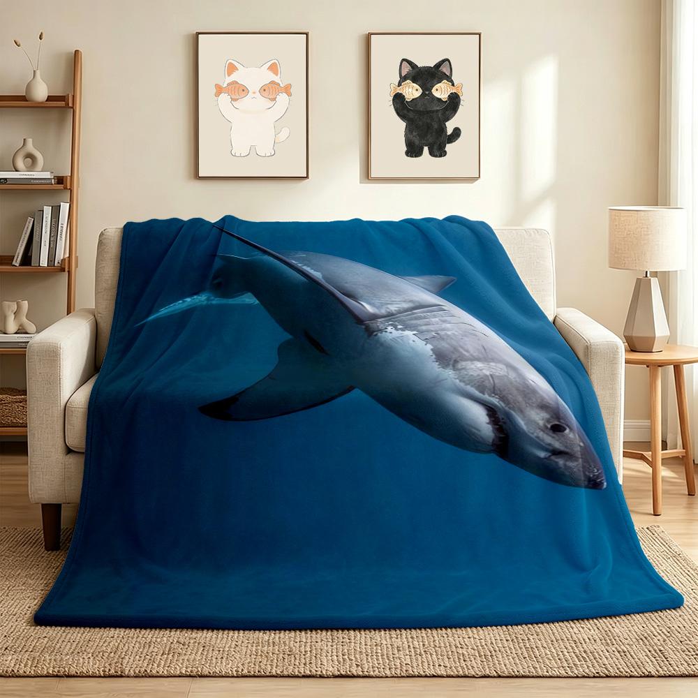 Great White Shark Flannel Blanket Throw Blanket Soft Warm Sofa Bed Camping Home Decor Unique Christmas Gift C926209