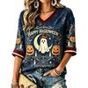 Women's Casual Halloween Print V-Neck T-Shirt for Holiday Party