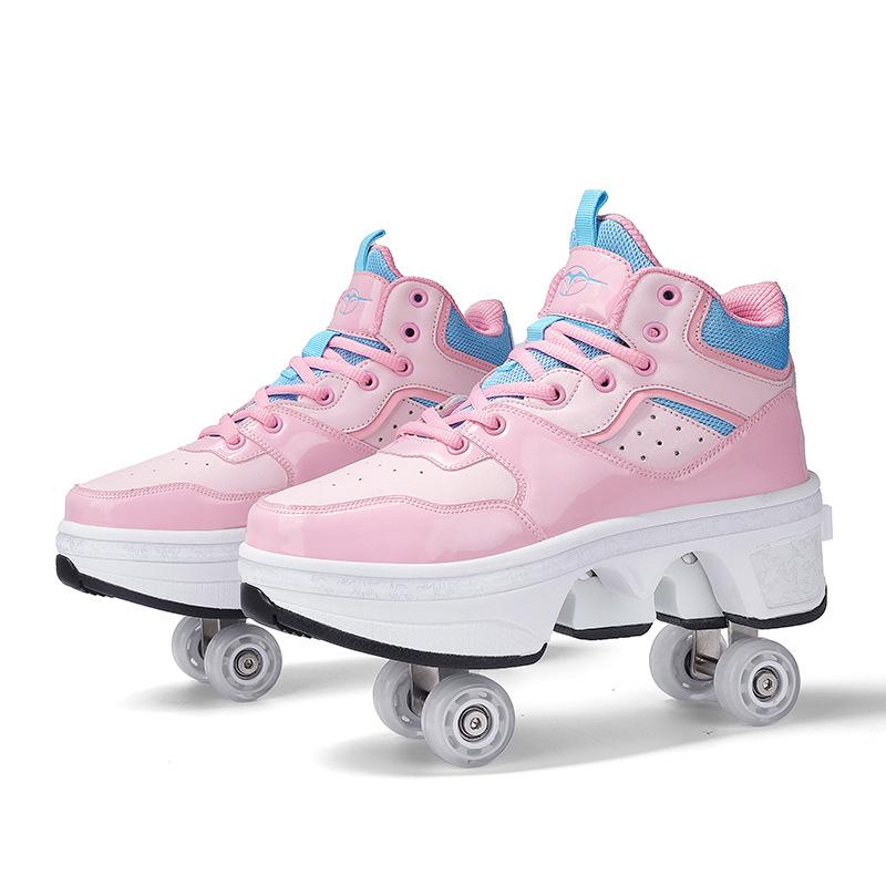 Parkour Shoes 4 Wheels Deformation Roller Skating Shoes Kids Adults Unisex Sneakers Street Urban Fitness FSK Quad Skating Shoes
