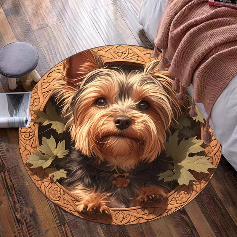

Cute Yorkshire Terrier Dog Round Rug Crystal Velvet Floor Mat Pet Lover Home Decor Bedroom Living Room Soft Anti Slip Carpet 60cm