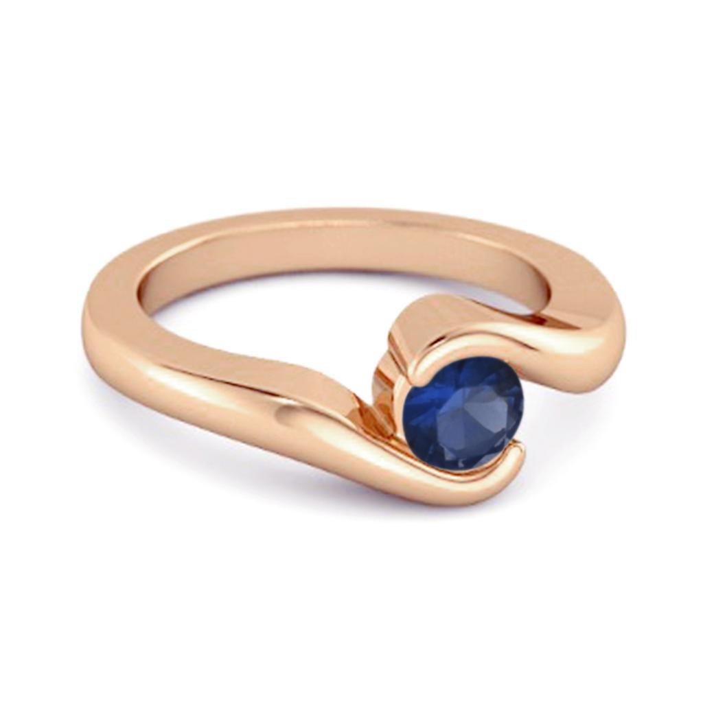 Blue Sapphire Classic Prong Set Solitaire Ring - 925  Sterling Silver Rose Gold Vermeil