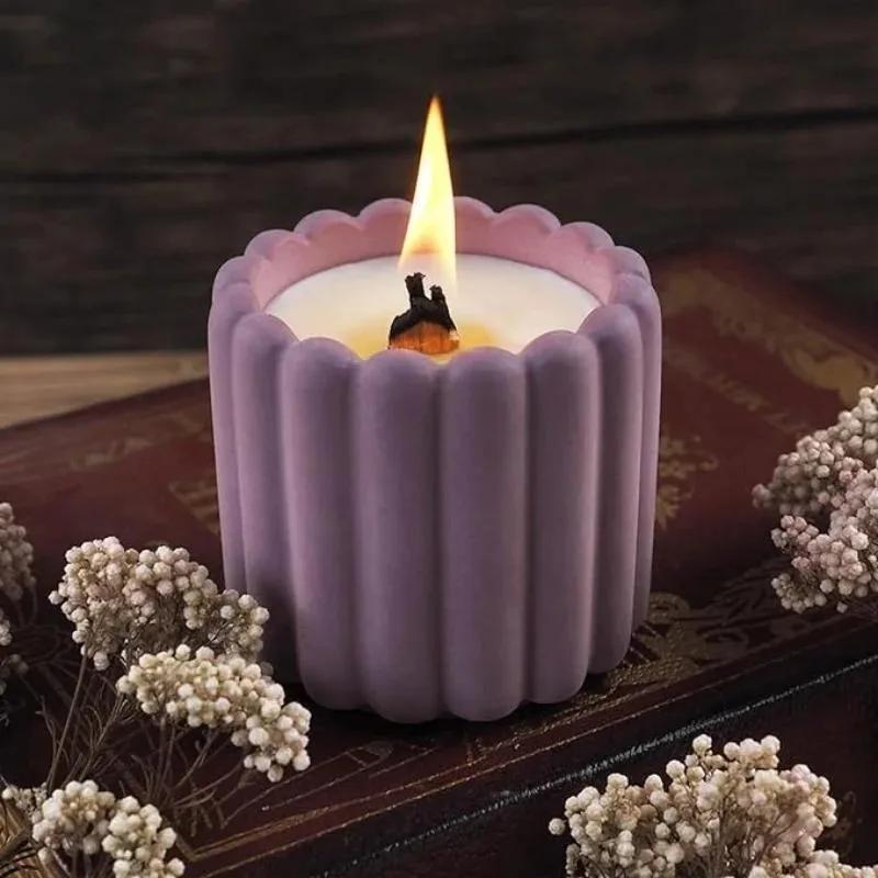 Vertical Stripe Candle Cup Silicone Mold DIY Cement Gypsum Candle Jar Silicone Mold Aromatherapy Gypsum