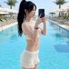 Badeanzug Damen Zweiteiler Bikini Boxershorts Langarm Koreanisch Sexy Spitze Heiß Fee