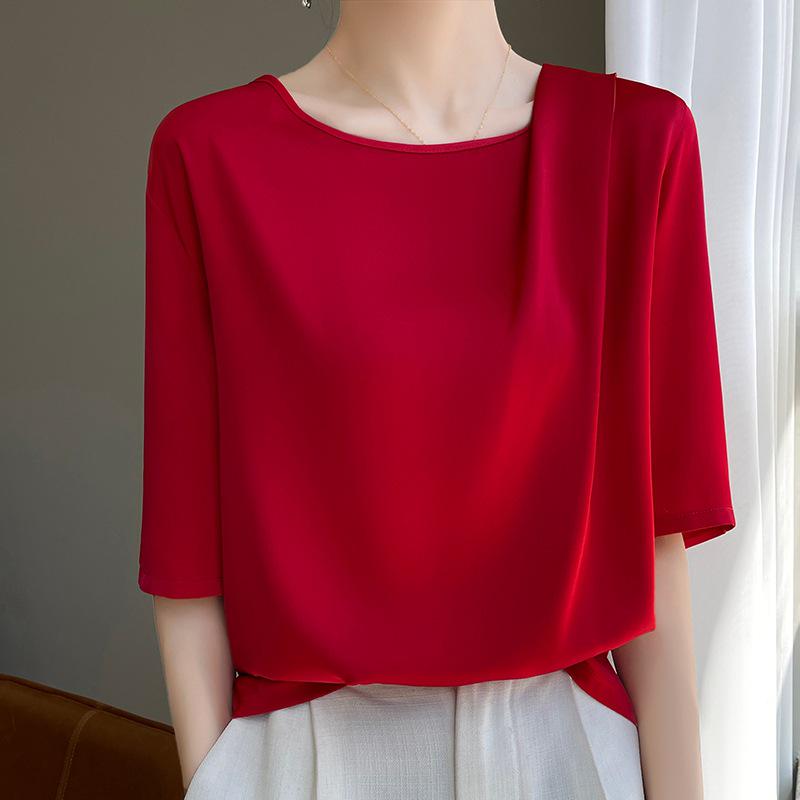 Women's Short Sleeve Satin Top - High-End Summer T-Shirt