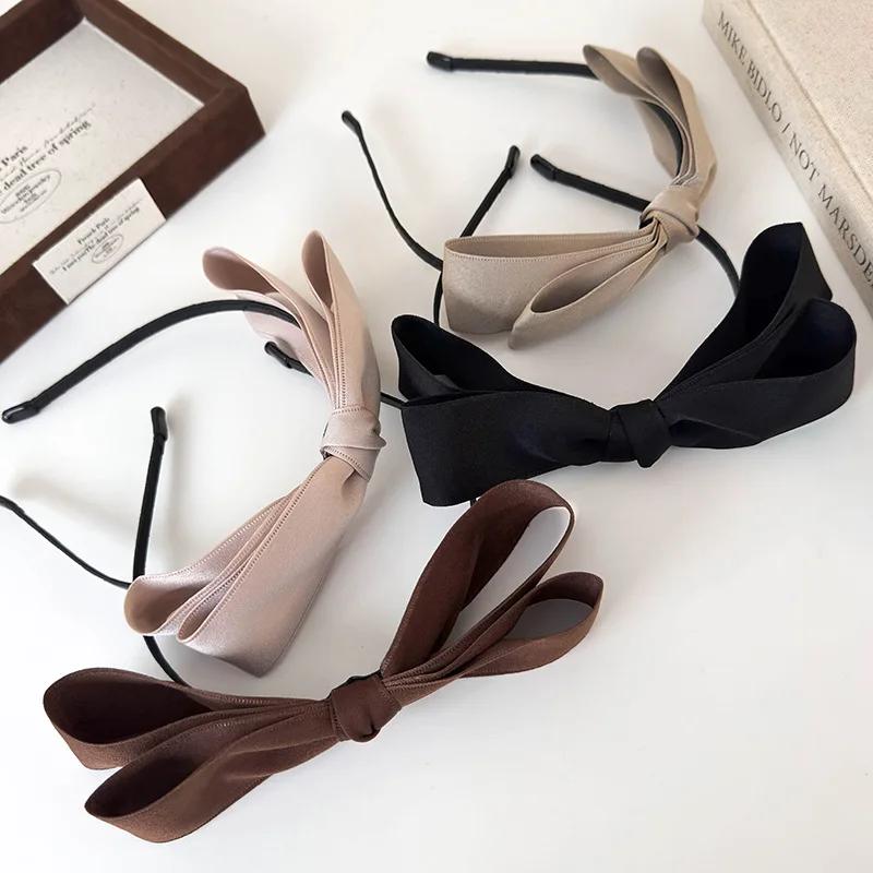 Big Bow Hair Hoop Girls Sweet Simple Headbands for Woman Temperament Hair Band Satin Double Bow Hair Band Fashion Headdress Gift