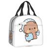 Custom Peach And Goma Mochi Cat Eating Ramen Thermal Insulated Lunch Bags Women Portable Lunch Container Travel Storage Food Box