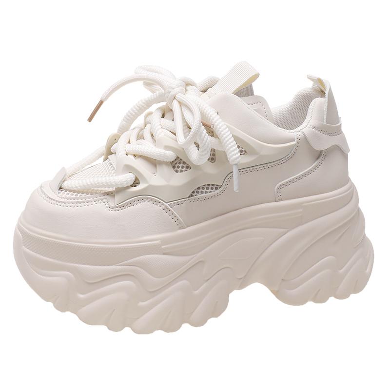 Fashion 8.5CM Heels Chunky Sneakers Winter Autumn Women Warm Snow Shoe Comfortable Casual Leather Shoes 2025 Fashion Female Plush Shoes