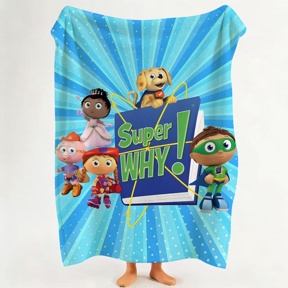 cartoon S Super W Why! Throw Flannel Throw Blanket Suitable for Sofa Living Room Bedroom