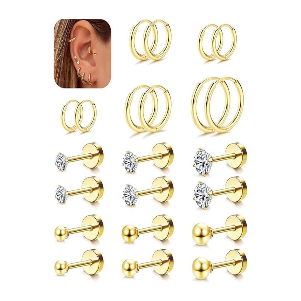 Stainless Steel Zirconia Ear Cuff & Stud Earrings Set – Elegant European & American Design