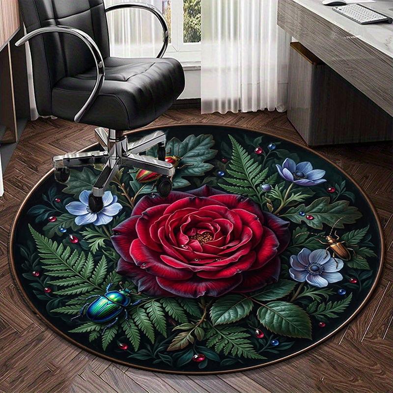 Roses And Berries Design round carpet Chair cushion Round Entryway Rug, Soft Round Rugs for Living Room, Bedroom, Circle Carpet decor gifts