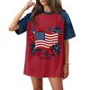 Women Casual Short Sleeve T Shirt Denim Patchwork Top 250th Independence Day Commemorative Print Relaxed Fit Lightweight Tee