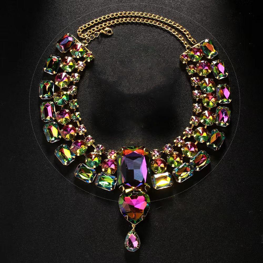 Exaggerated Diamond-set Love Crystal Necklace Necklace Accessories High-end Jewelry Silver Needle Exaggerated Diamond-set Rectangle Earrings