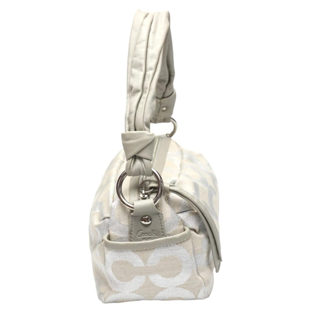 Coach Parker Op Art Lame Shoulder Bag Leather Silverx Gray Women 13507 Used