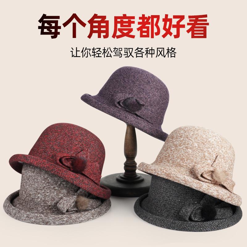 Autumn and winter hat women's fashion wool basin hat versatile crimped woolen top hat medium and old warm bucket hat