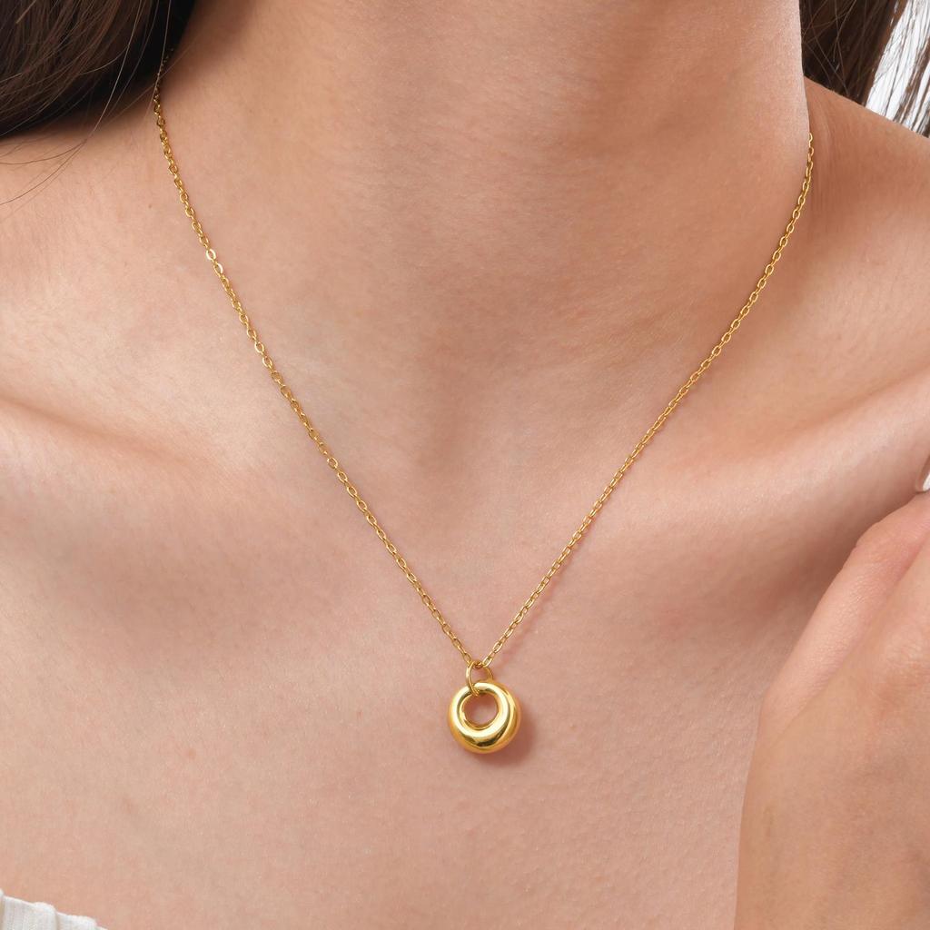Fashion Jewelry, Stainless Steel Full Light Geometric Ring Gold Pendant Necklace Ladies