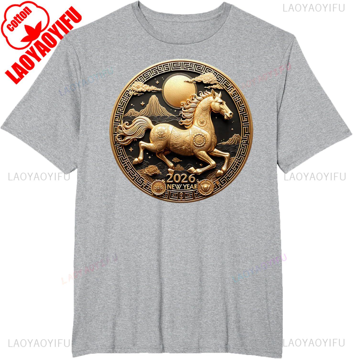 Year of The Horse 2026 Happy Chinese New Year 2026 TShirt Regular Short Sleeve Crewneck Casual Style Printed Tshirt Tops S