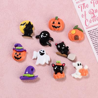 10 Stück Halloween Harz Kürbis Geist Mini Flatback Charms Zubehör für DIY Haarnadel Handyhülle Bastelarbeiten Dekoration Geschenk