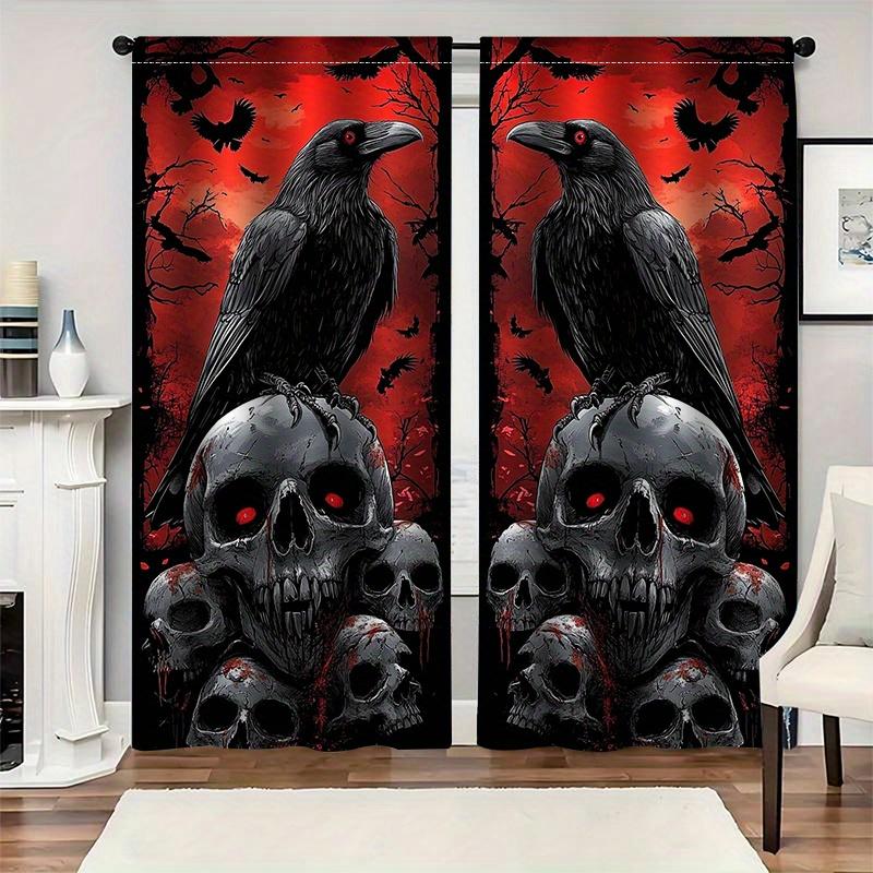 

2pcs Gothic Night Curtains Rod Pocket Sheer Thermal & Privacy for Bedroom & Living Room Gothic Home Decor 100*130 HOOK 1pcs