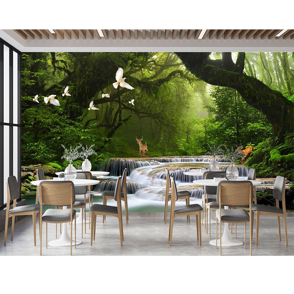 Modern Behang Noordse Groen Bos Eland Muurschildering Slaapkamer Woonkamer Achtergrond Behang Huisdecoratie