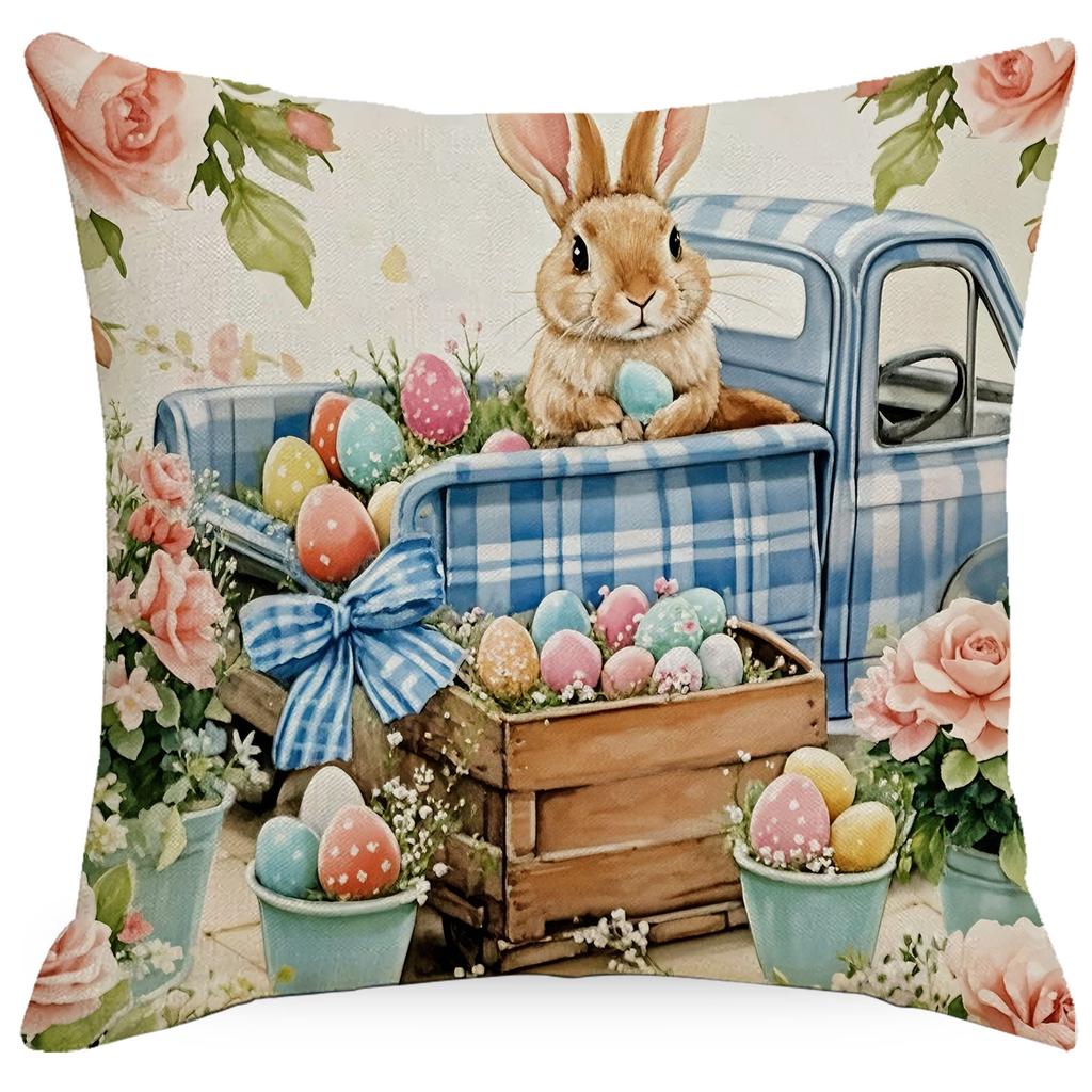 Ostern Frühling Blumen LKW Hase Linienmuster Outdoor Sofa Schlafzimmer Dekokissenbezug