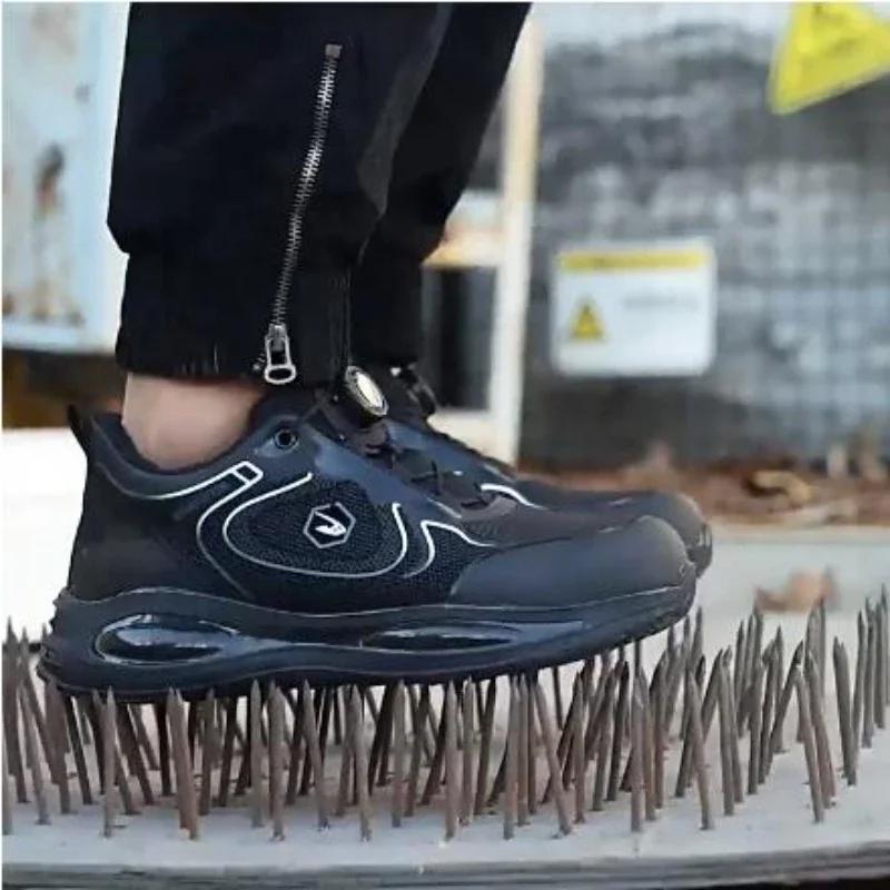 Fashion Waterproof Men Safety Shoes Steel Toe Sneakers Rotated Buckle Puncture Proof Work Safety Boots Work Shoes Platform Boots