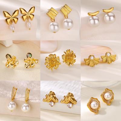 Fashion Temperament Butterfly Stainless Steel Temperament Geometric Pearl Earrings Trendy Personality Design Stud Earrings