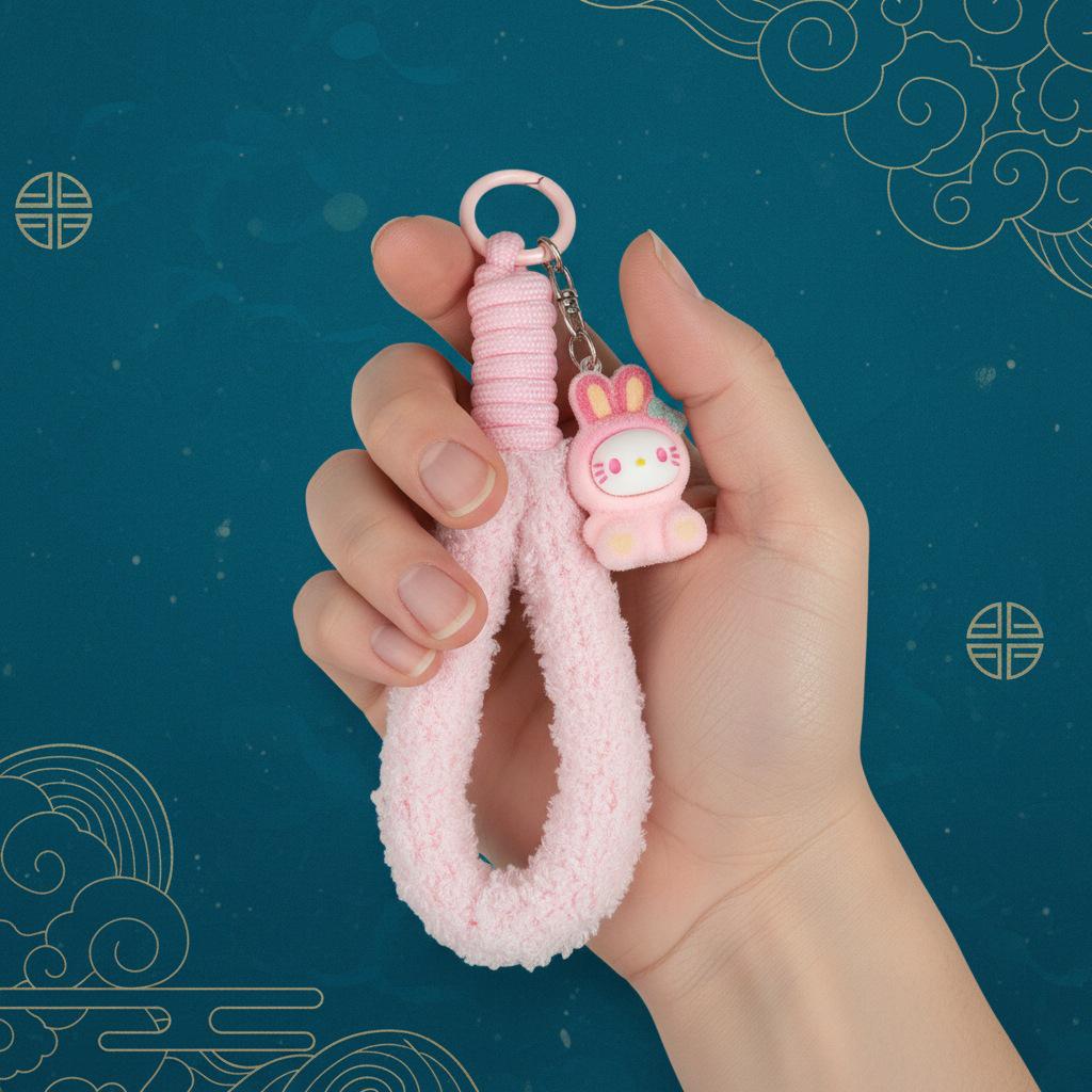 Xiaohongshu Plush Cardigan Cat Lanyard & Fluffy Bag Charm: Anti-lost, Portable, Trendy Doll Accessory
