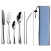 Portable Dinnerware Set Knife Fork Spoon Metal Straw Cutlery Set Tableware With Box Bag For Travel Hiking Picnic Dinner Set