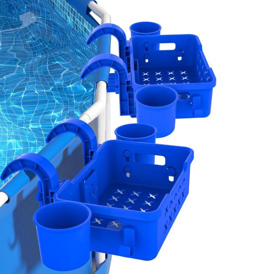 Poolside Storage Basket with Cup Holder Large Capacity Strong Load-bearing Hollow Design Waterproof Swimming Pool Hanging Storage Basket