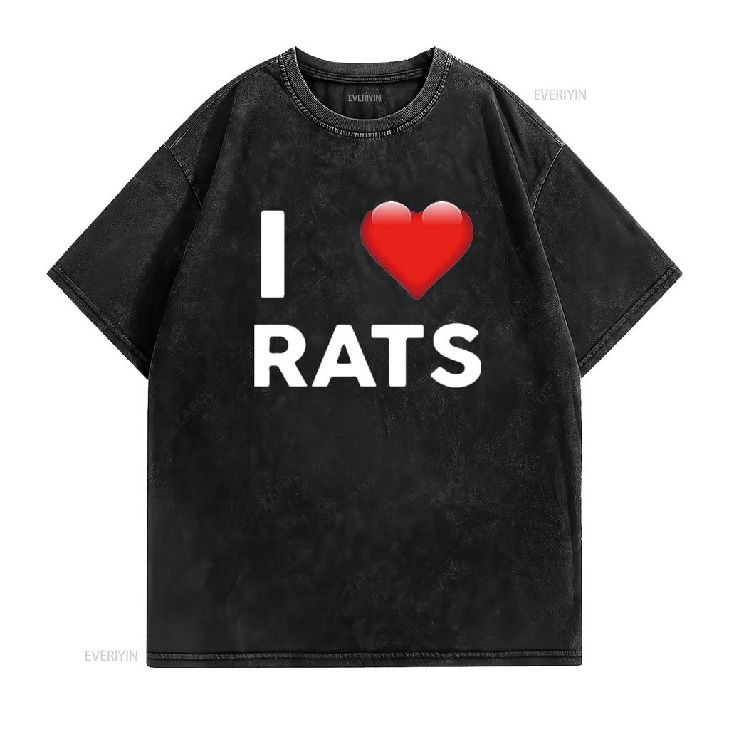 Mens I Love RATS T Shirt Heart RAT Black vintage Washed streetwear graphic Breathable Comfortable homme Casual