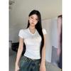 Be Careful with the Machine V-neck Short-sleeved T-shirt for Women, the New Korean Slim-fitting Waist-pinching and Thin Top In Summer