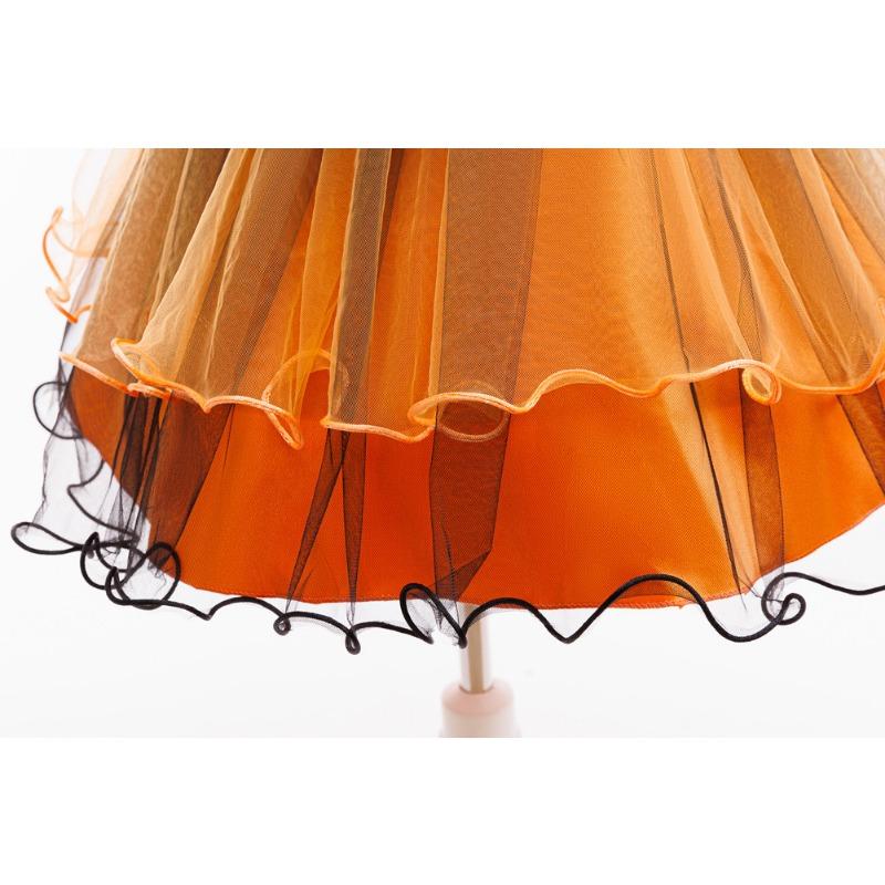 Girls Halloween Cosplay Witch Dress Puff Sleeve Pumpkin Tulle Tutu