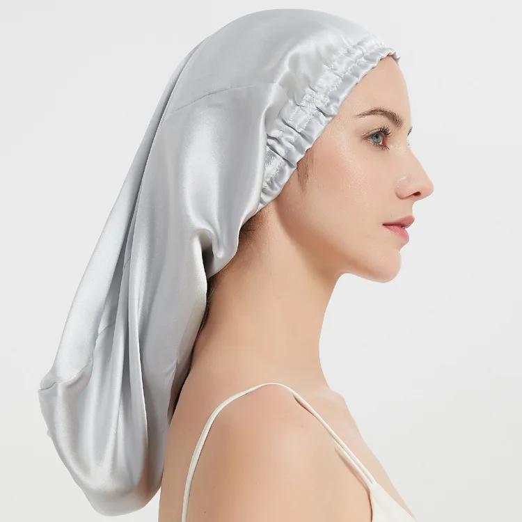100% Jedwab Morwowy Czepek do Spania Długi Jedwabny Turban/Czepek do Spania Czepek Pod Prysznic Owiniecie Włosów do Snu 50CM