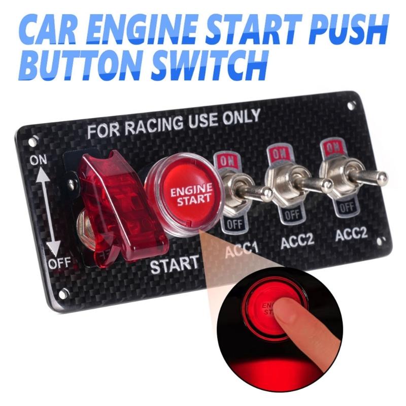 Kohlefaser-Panel Zündschalter-Kippschalter-Kit, Motor-Druckknopf-Startknopf Passend für Rennwagen, LKW, Boote, Wohnmobile